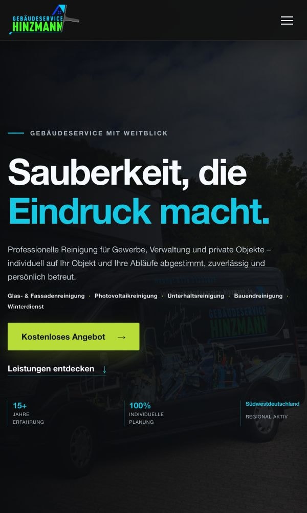 Responsive Ansicht der Webseite von Gebäudeservice Hinzmann